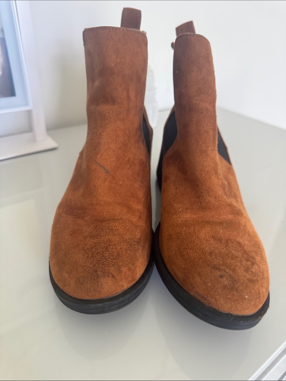 Divided Tan Suede Chelsea Ankle Boots